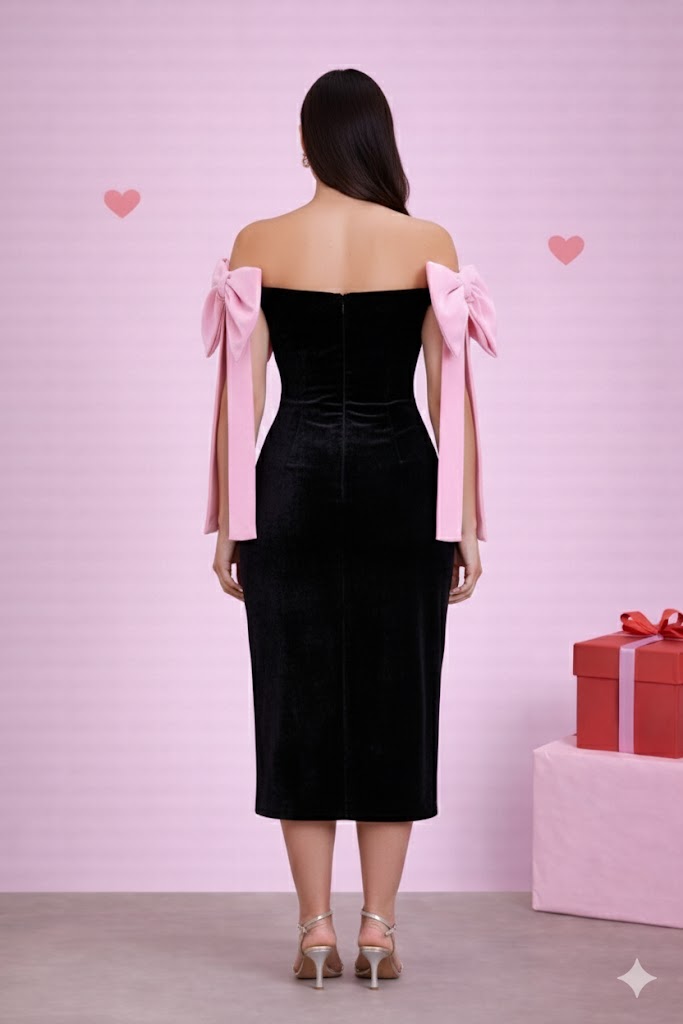 Diana Bow Midi Dress - Black