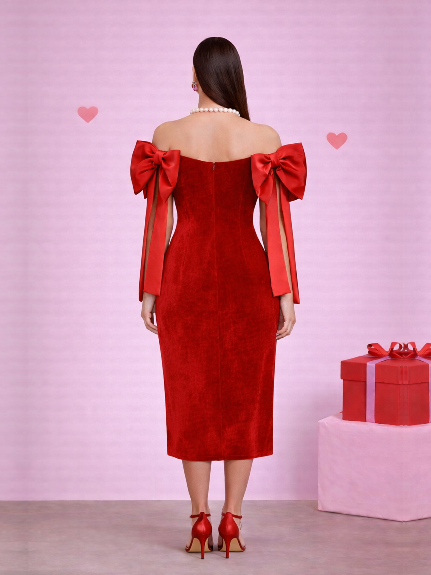 Diana Bow Midi Dress - Red