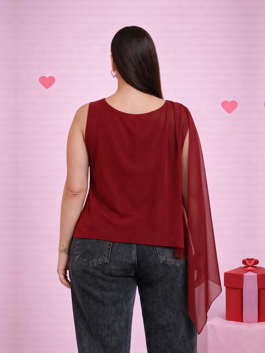 One-Shoulder Draped Top - Red