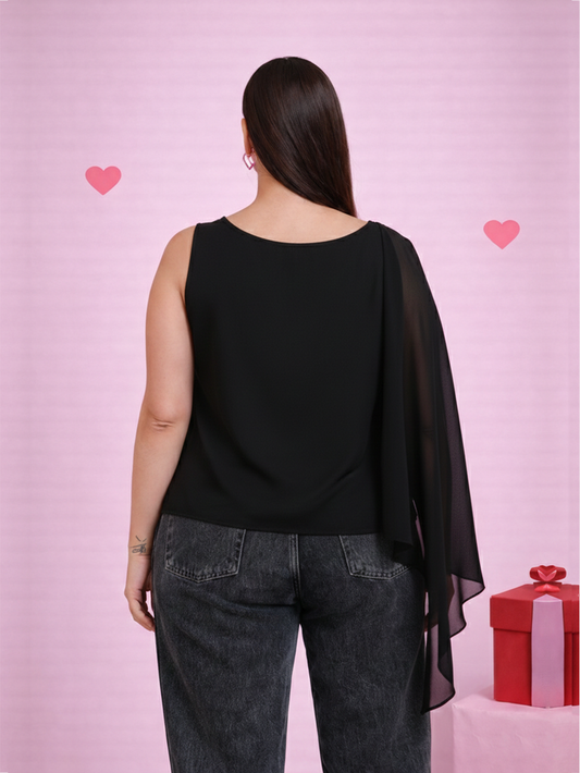 One-Shoulder Draped Top - Black