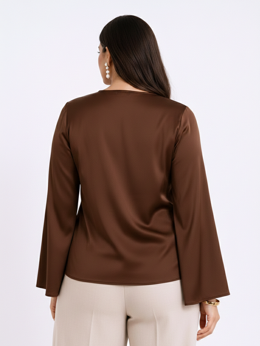 Satin Gathered Top - Brown