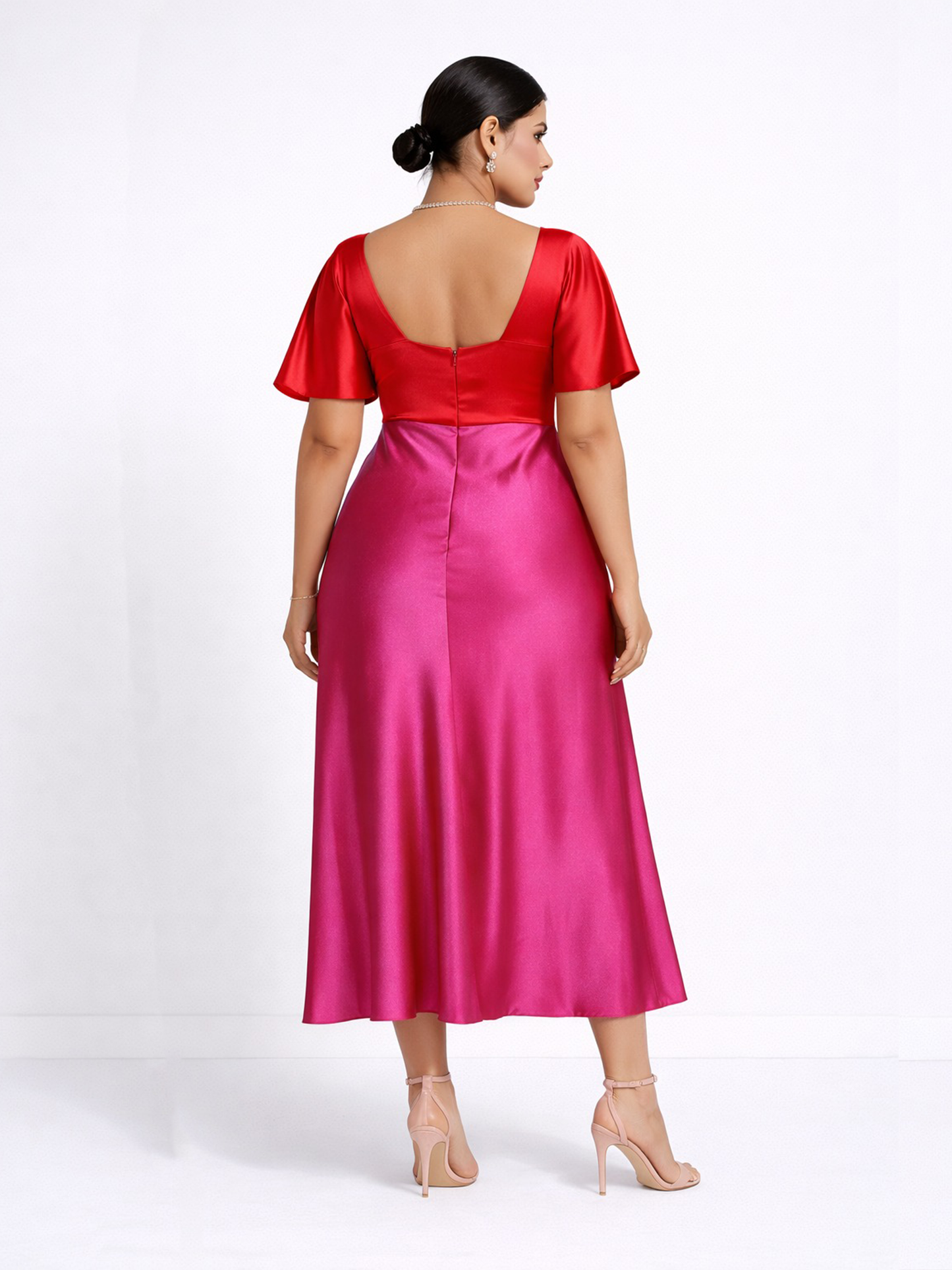 Dual-Tone Satin Maxi Dress