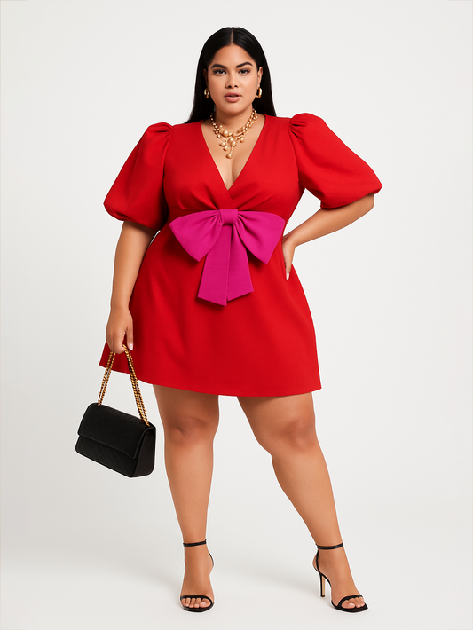 plus size Red and Pink Bows Dress