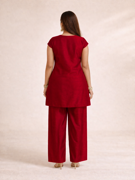 Modern Muse Kurta Set - Red