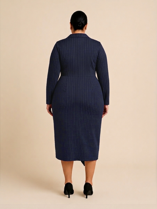 Midnight Pinstripe Wrap Dress