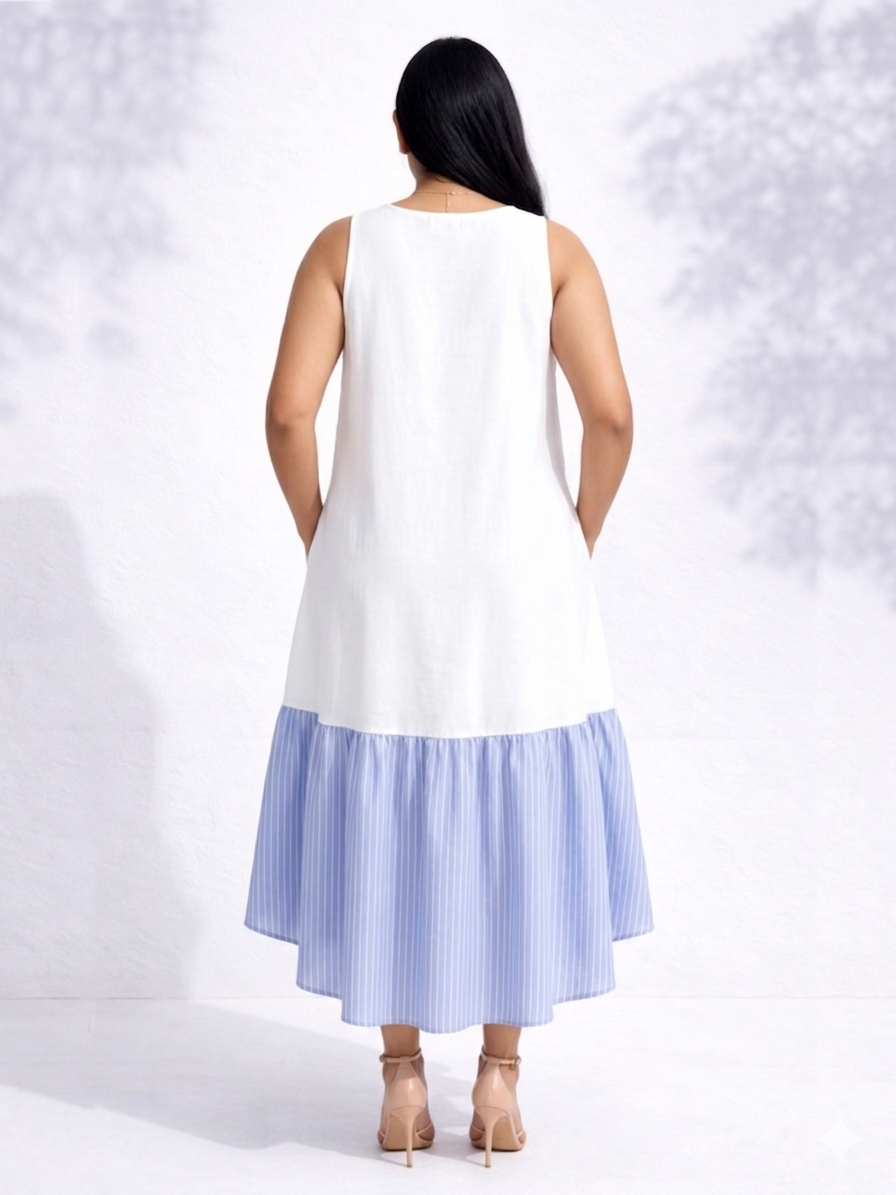 Blue Stripe Ruffle Maxi Dress