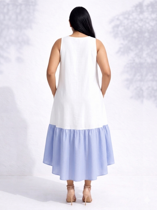 Blue Stripe Ruffle Maxi Dress