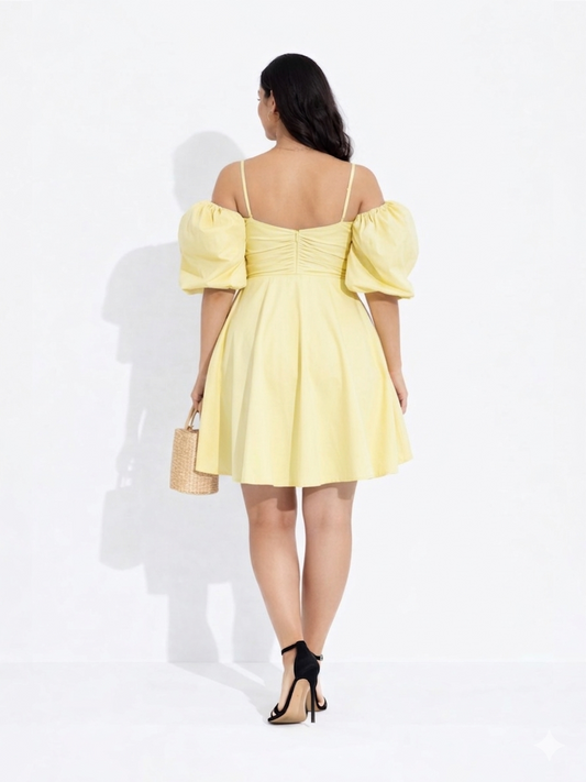 Luna Puff Mini Dress - Yellow