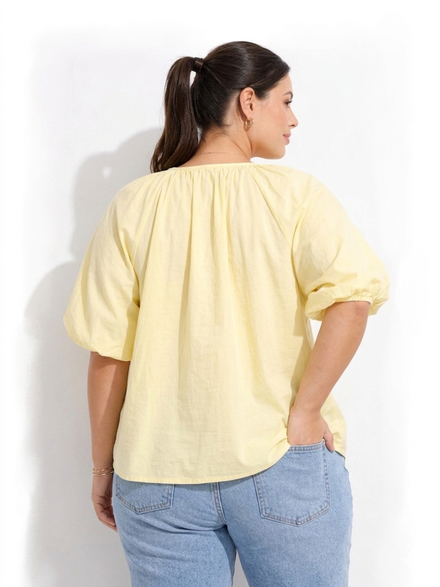Puff Sleeve Peasent Top - Yellow
