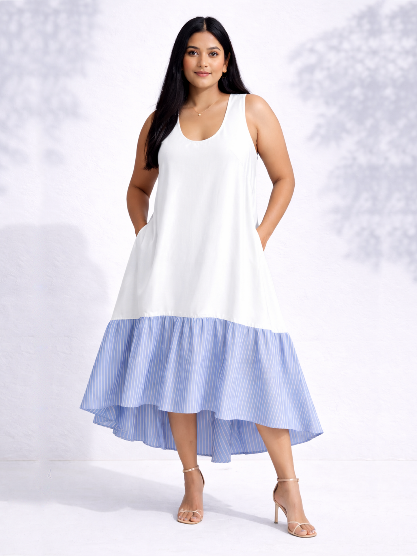 Blue Stripe Ruffle Maxi Dress