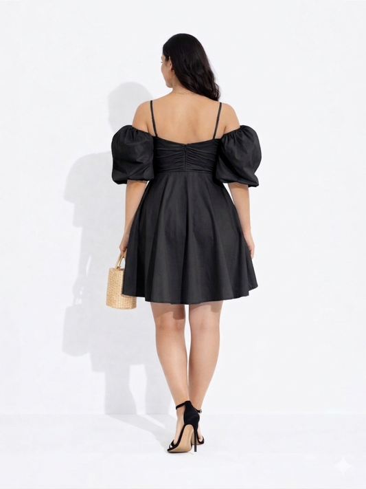 Luna Puff Mini Dress - Black