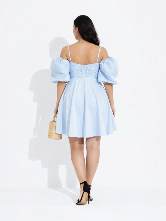Luna Puff Mini Dress - Blue
