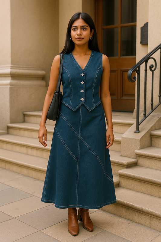 Denim Halter top and Skirt Set