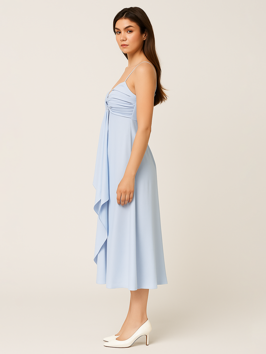 Blue Gathered Maxi Dress
