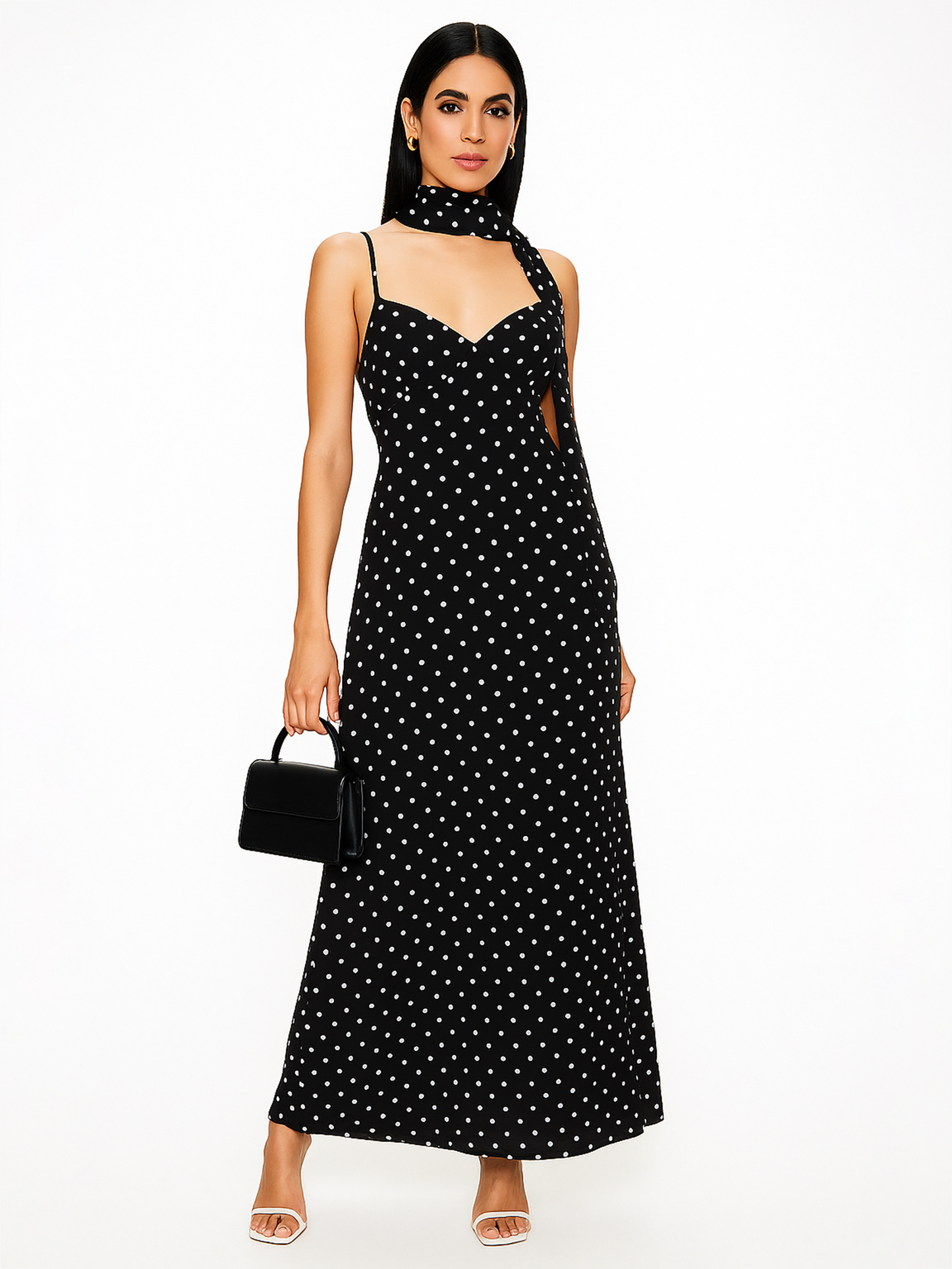 Polka Dots Slip Dress with Scarf