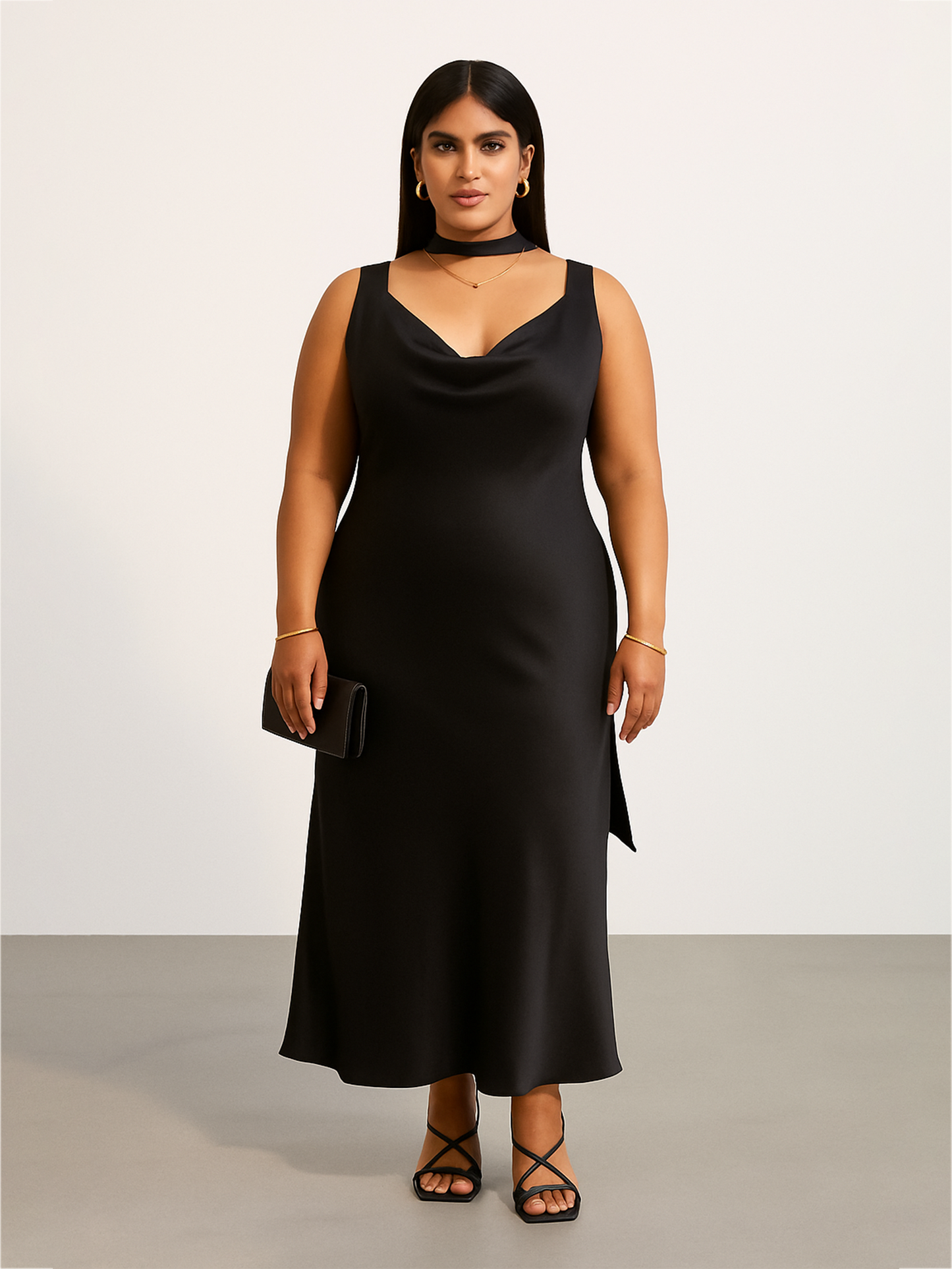 Cowl Neck Slip Dress- Black