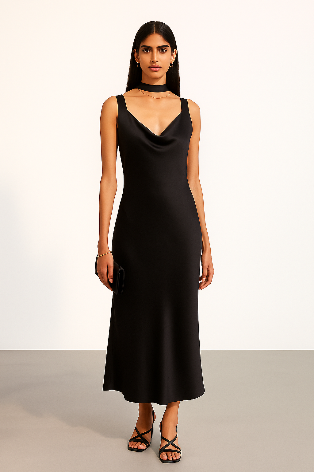 Cowl Neck Slip Dress- Black