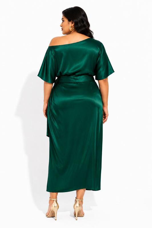 Satin Wrap Skirt Co-Ord Set - Emerald