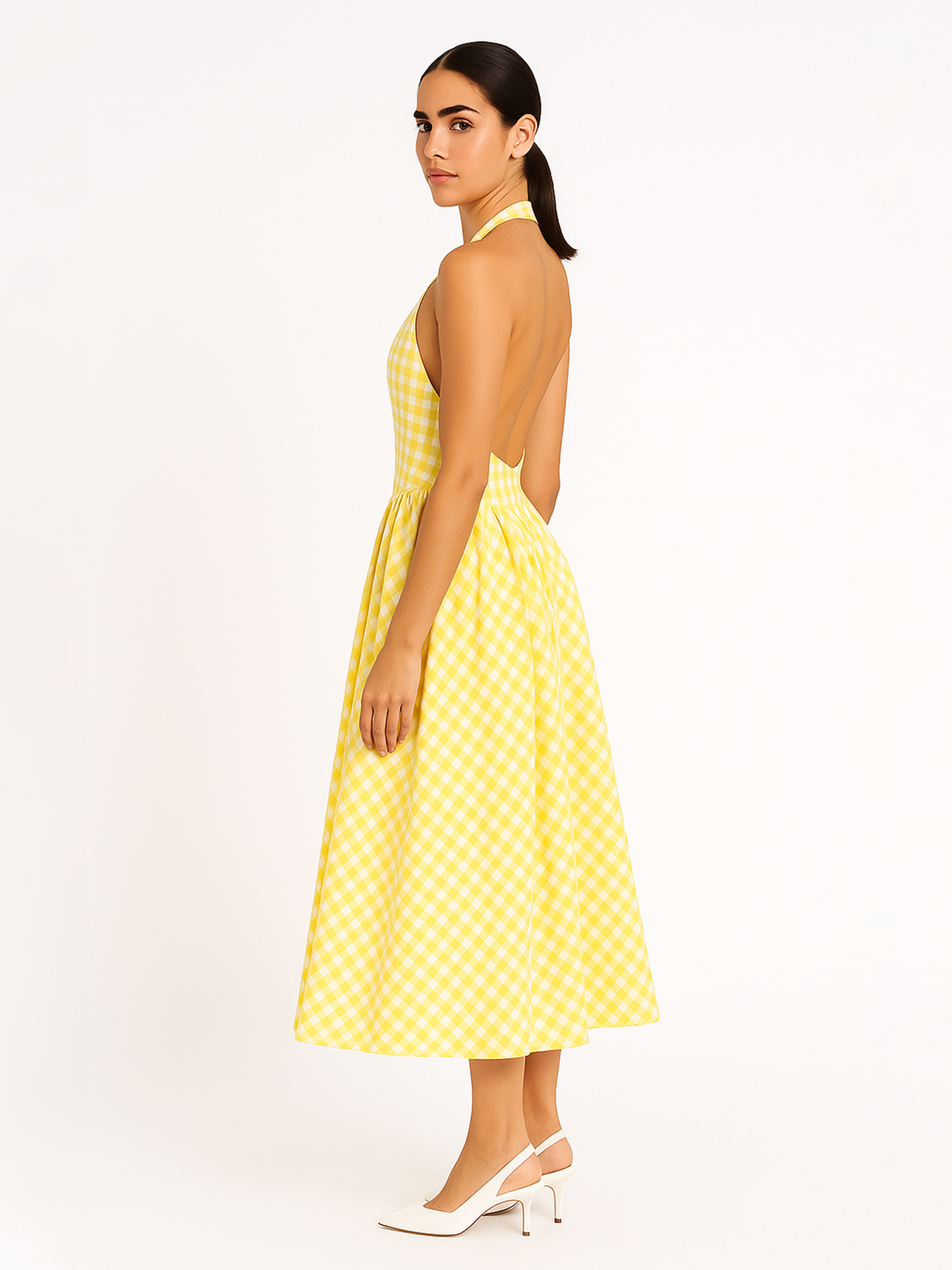 Gingham Gatherd Victoria Dress- Yellow
