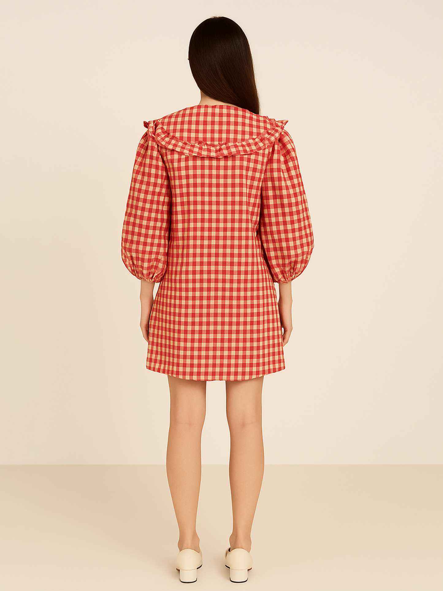 Gingham A Line Dress - Red