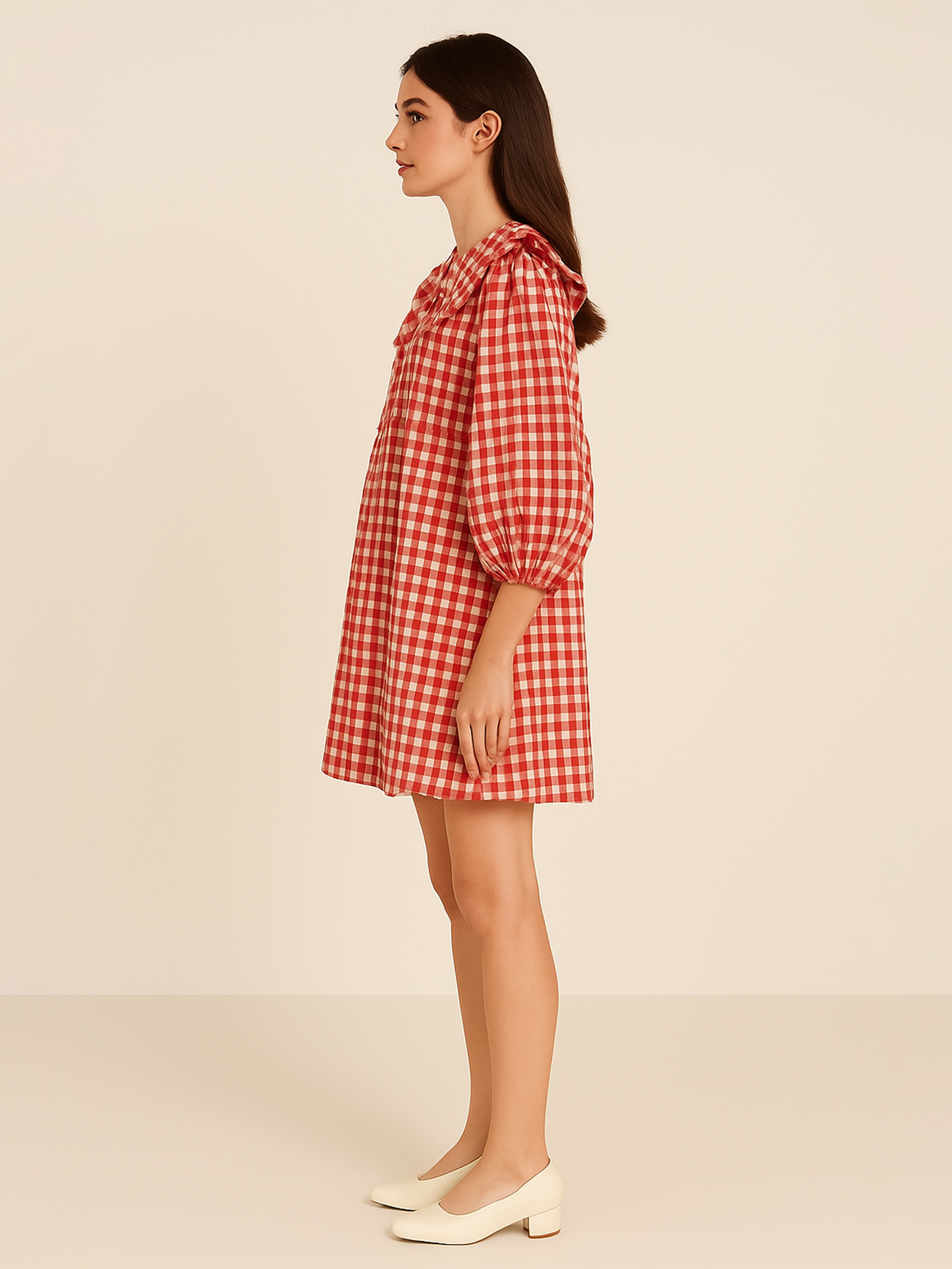 Gingham A Line Dress - Red