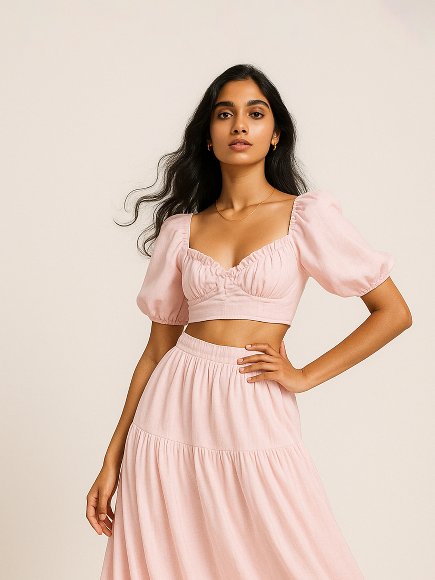 Pink Puff Sleeve Crop Top