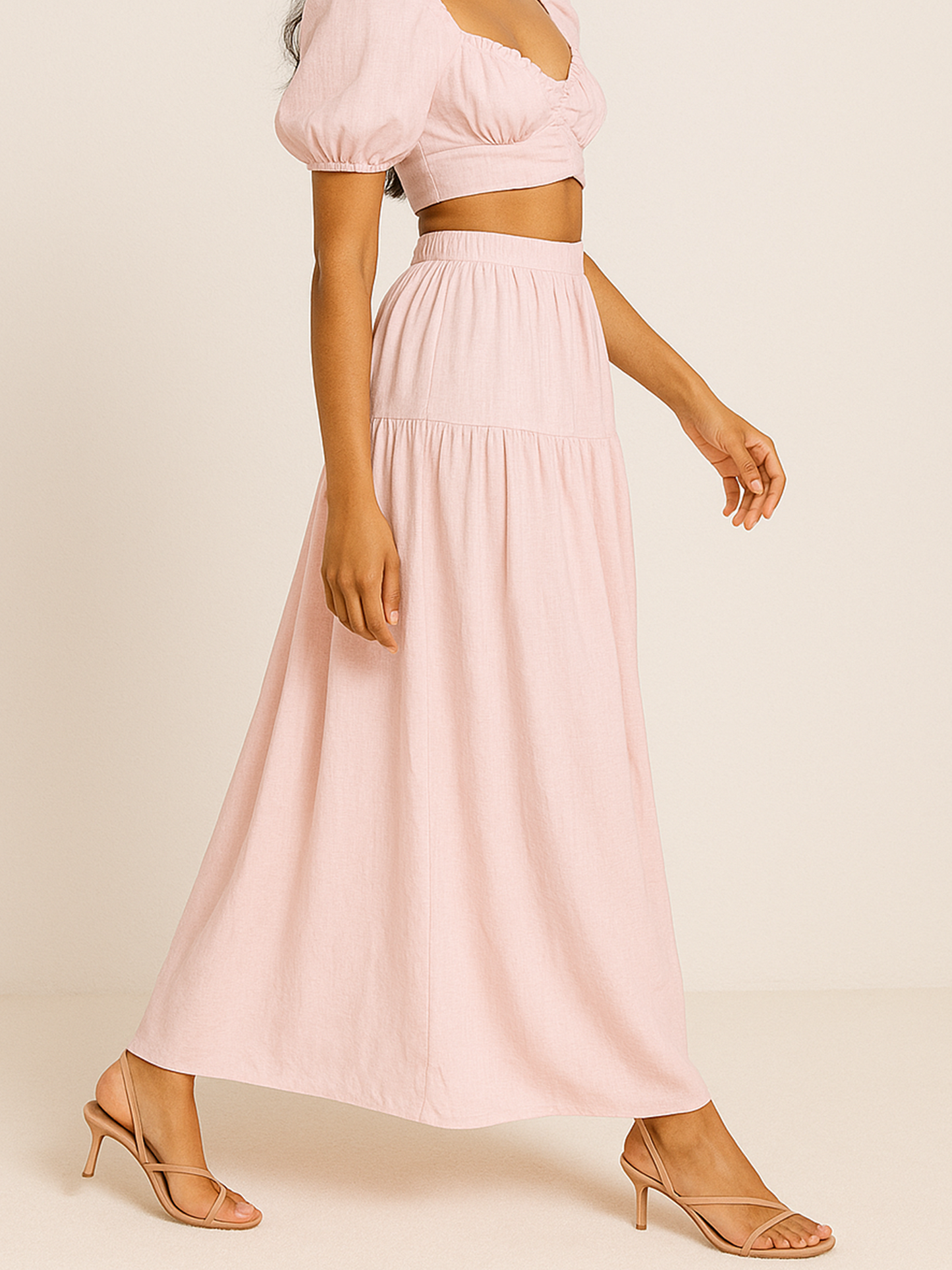 Pink Crop top and Maxi Skirt Set