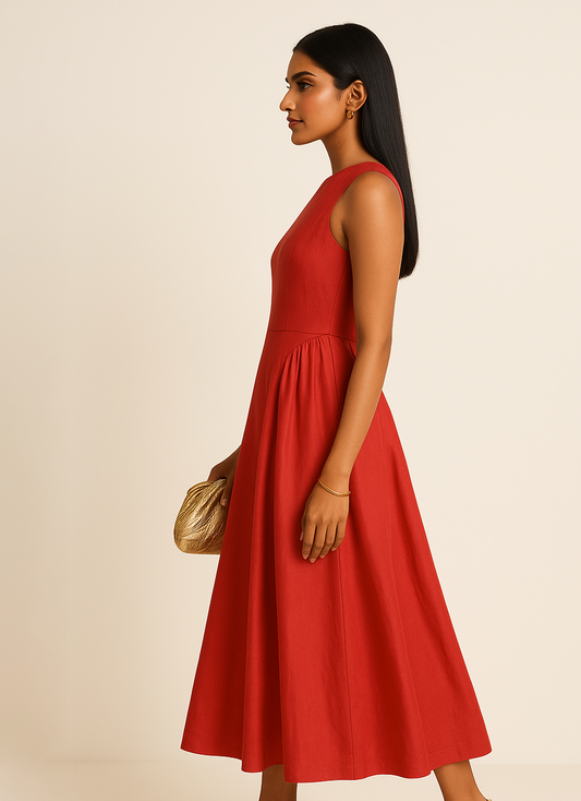 Deep Red Gathered Maxi Dress