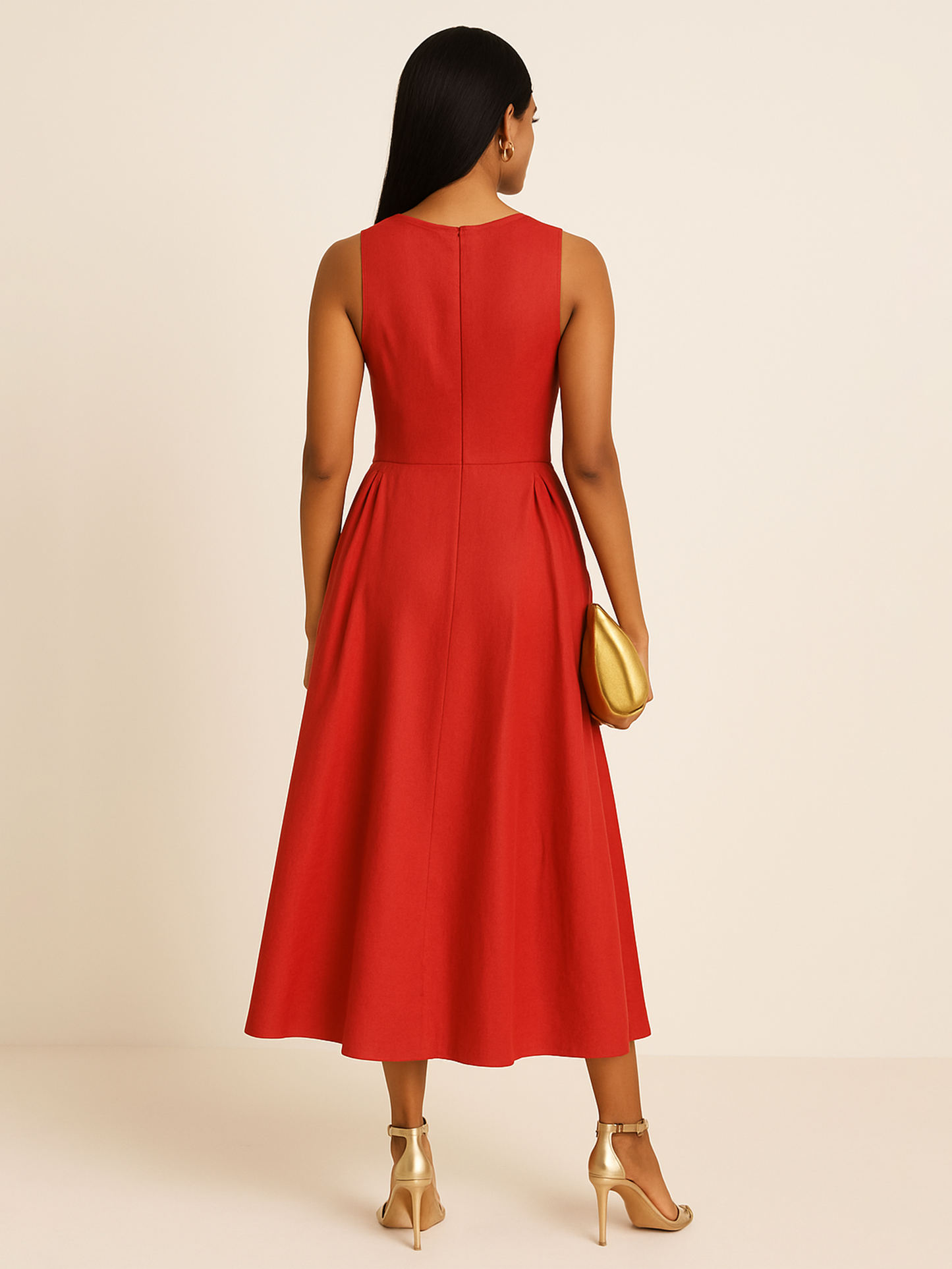 Deep Red Gathered Maxi Dress