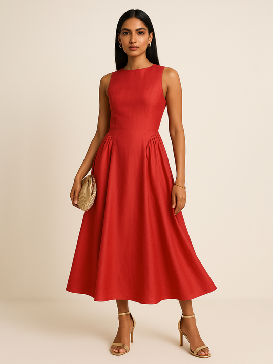 Deep Red Gathered Maxi Dress