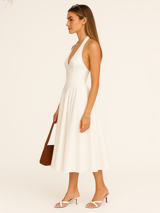 V Neck Gathered Victorian Dress