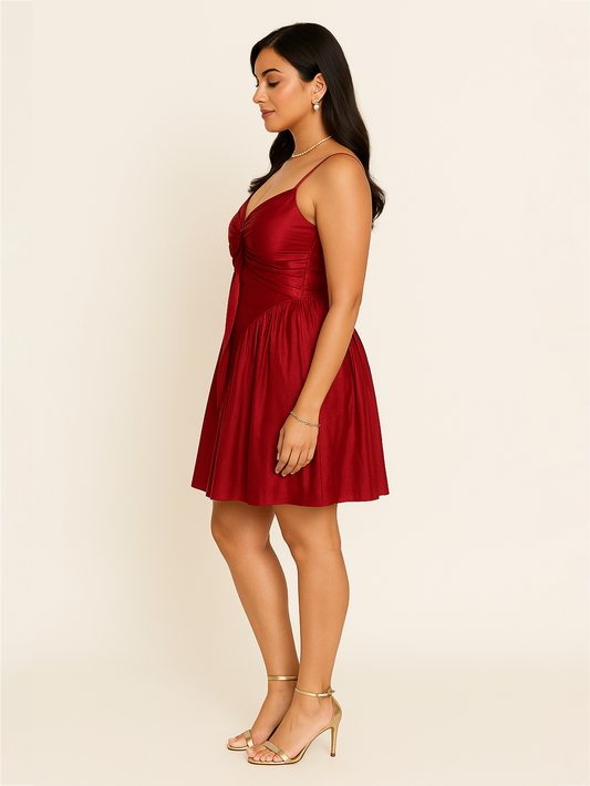 Rose Mini Sain Dress- Red