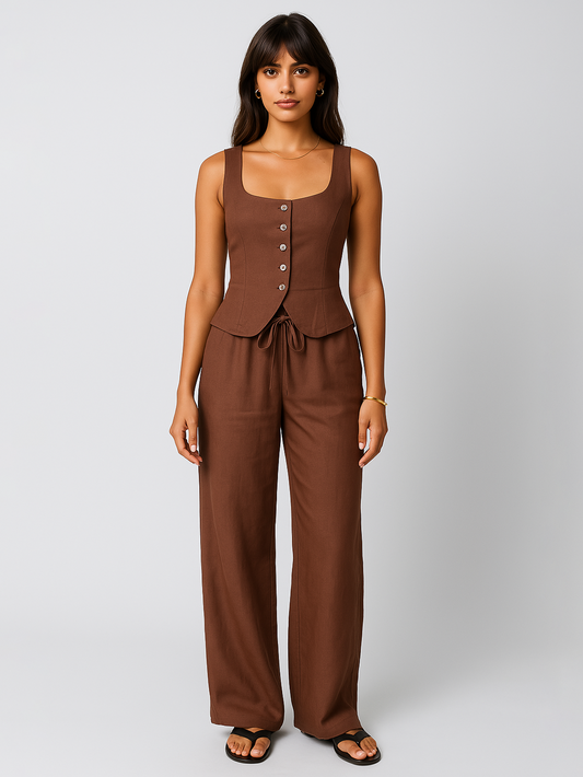Brown Vest and Pants Set