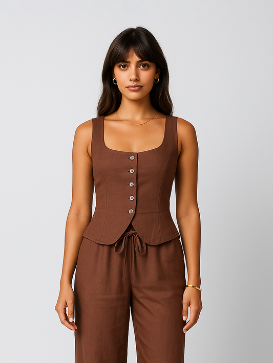 Brown Cotton Vest Top