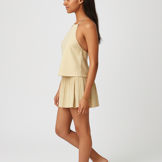 Beige Top and Skirt Set