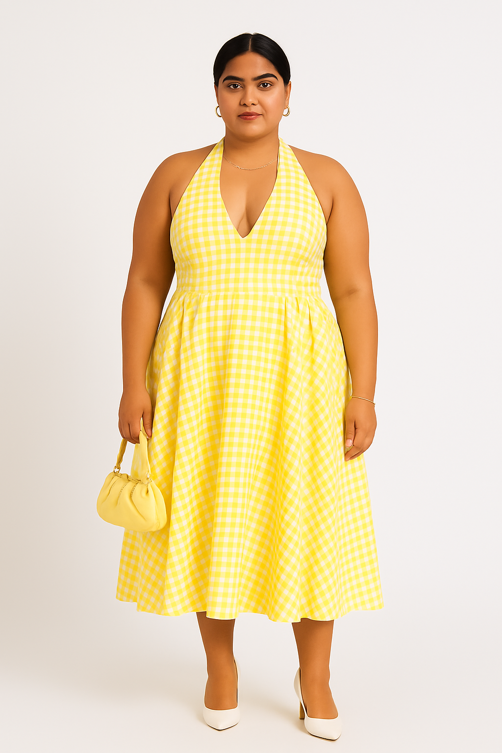 Gingham Gatherd Victoria Dress- Yellow