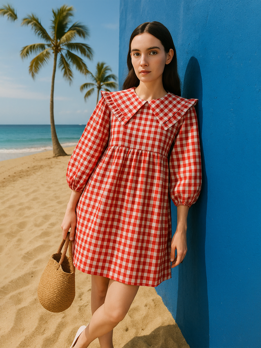 Gingham A Line Dress Red