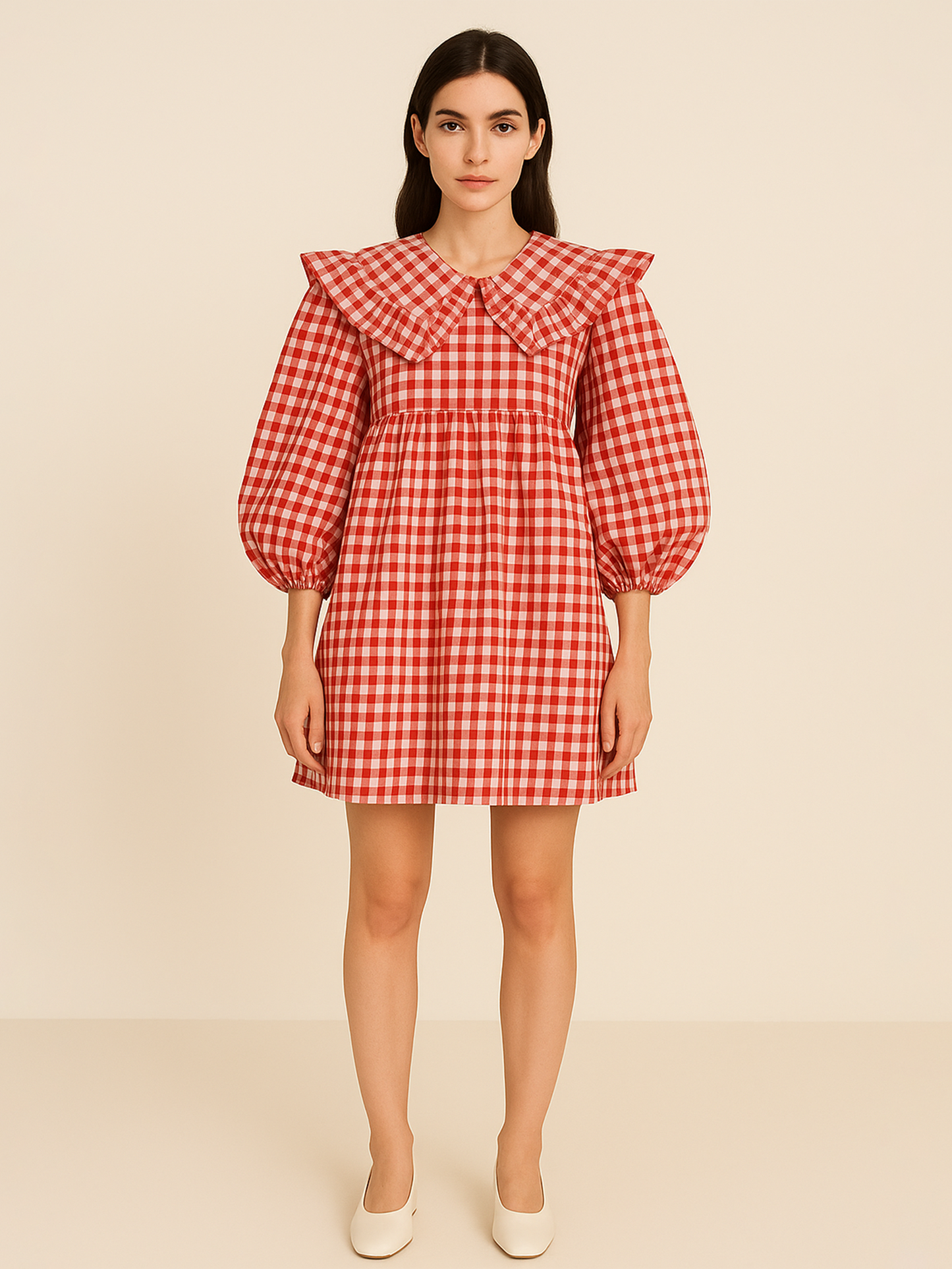 Gingham A Line Dress - Red