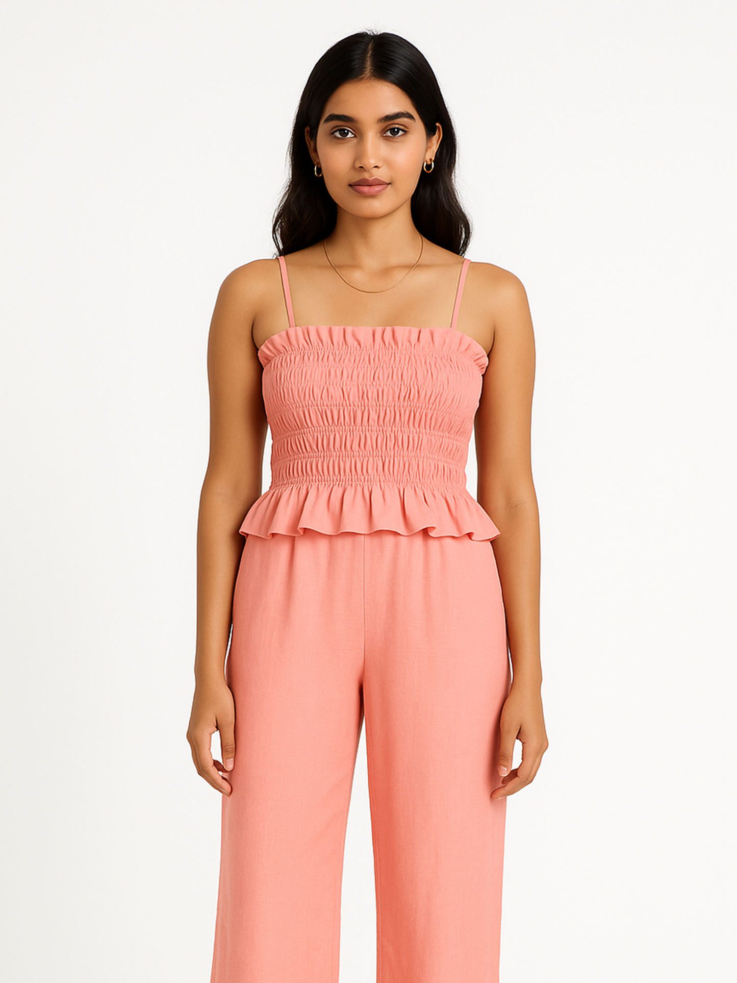 Ruched Noodle Strap Top- Pink