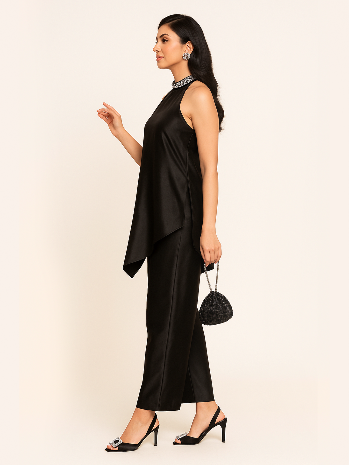 Halter Neck Ethnic Co-ord - Black