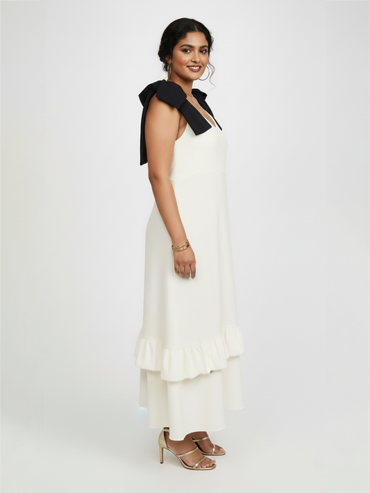 Tiered Ivory Dress with Bow