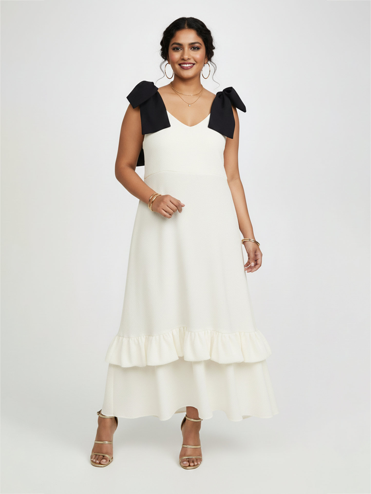 Tiered Ivory Dress with Bow