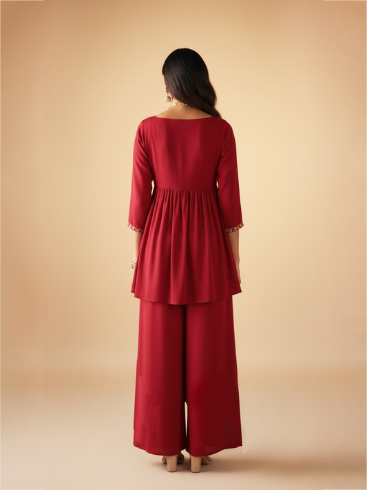 Laila Ethnic Co-ord Set- Red