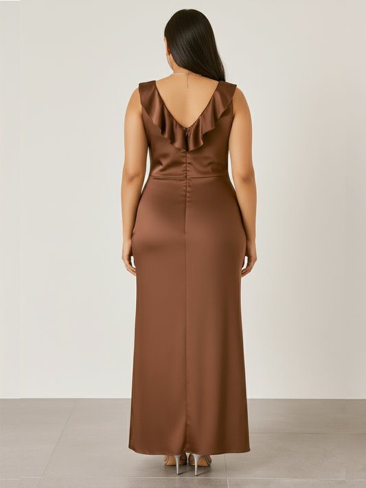 Serena Ruffle Slip Dress- Tan