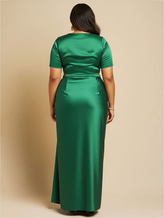 Draped Satin Skirt- Emerald
