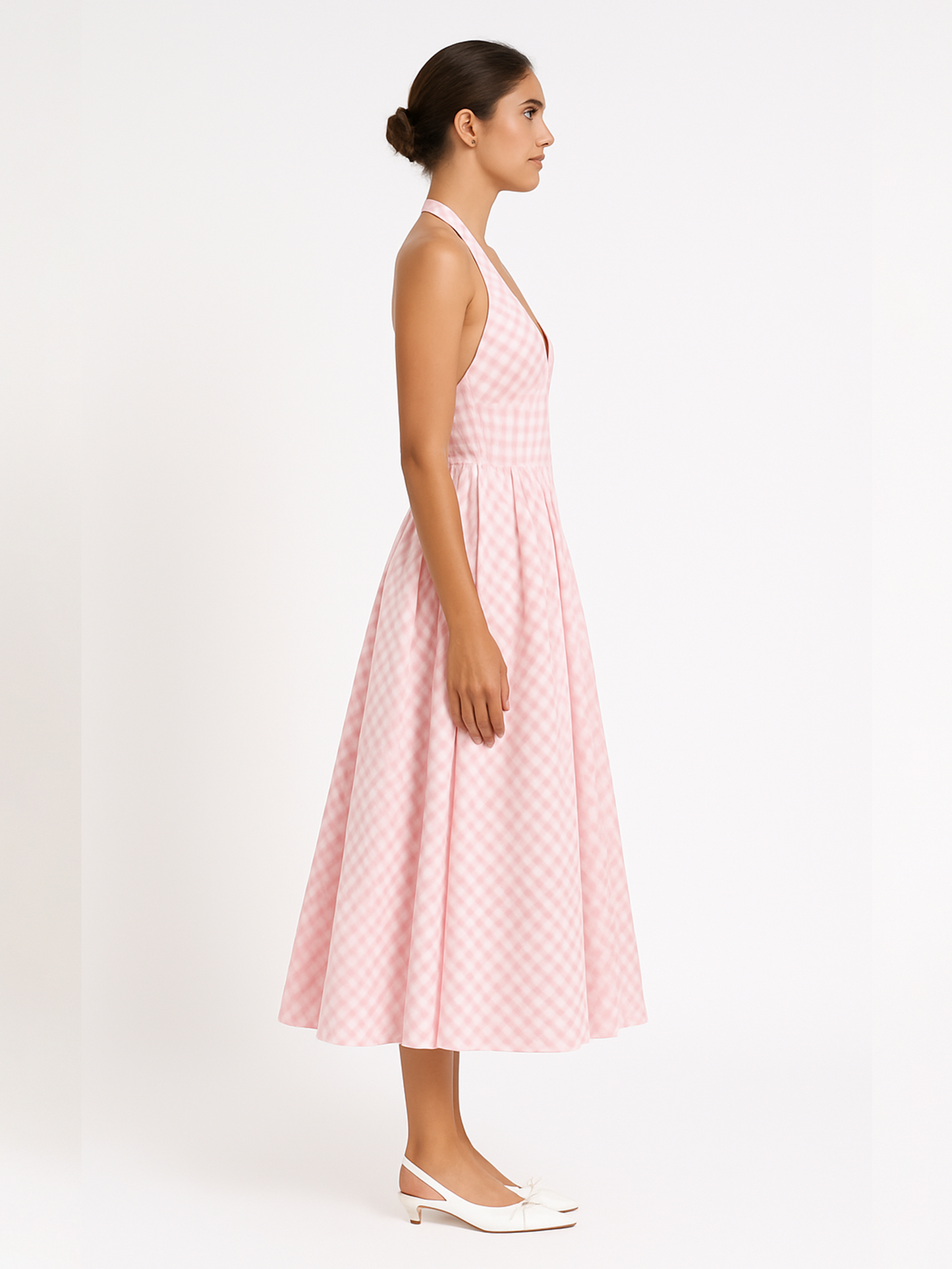 Gingham Gatherd Victoria Dress- Pink