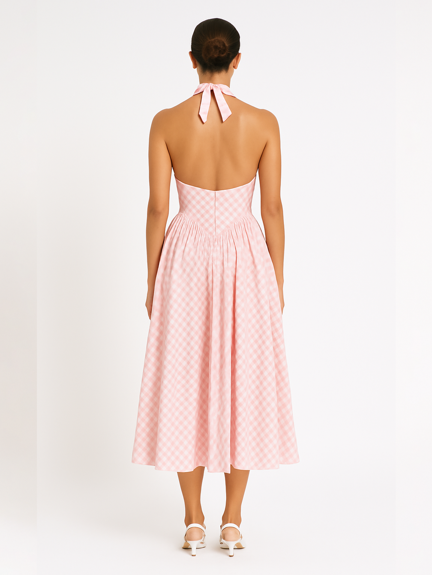Gingham Gatherd Victoria Dress- Pink