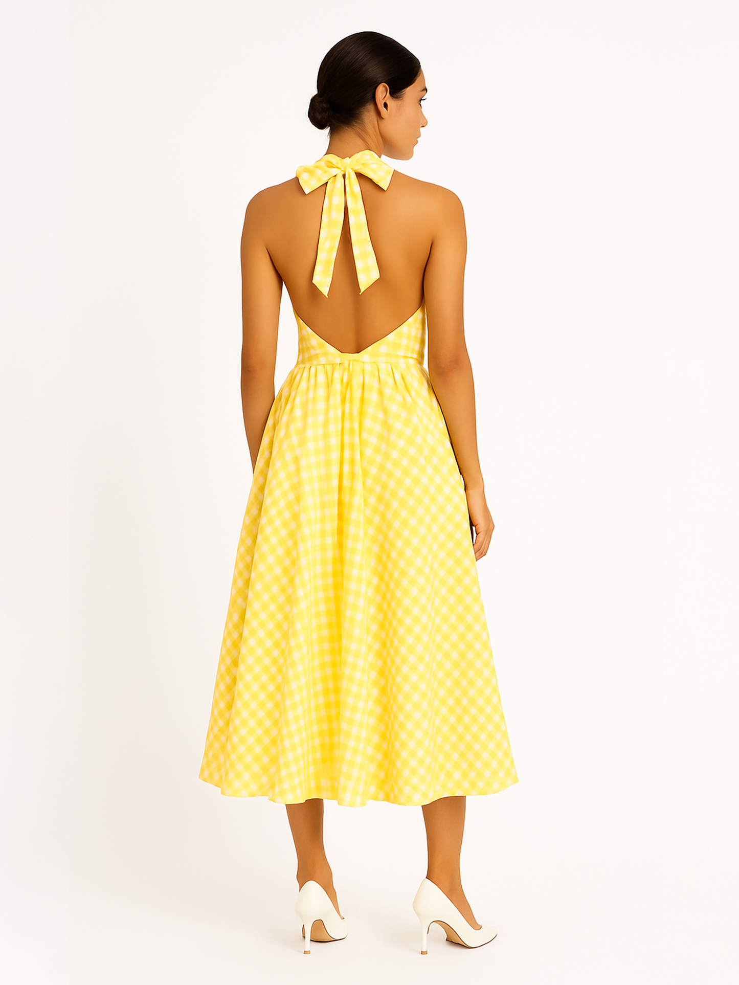 Gingham Gatherd Victoria Dress- Yellow