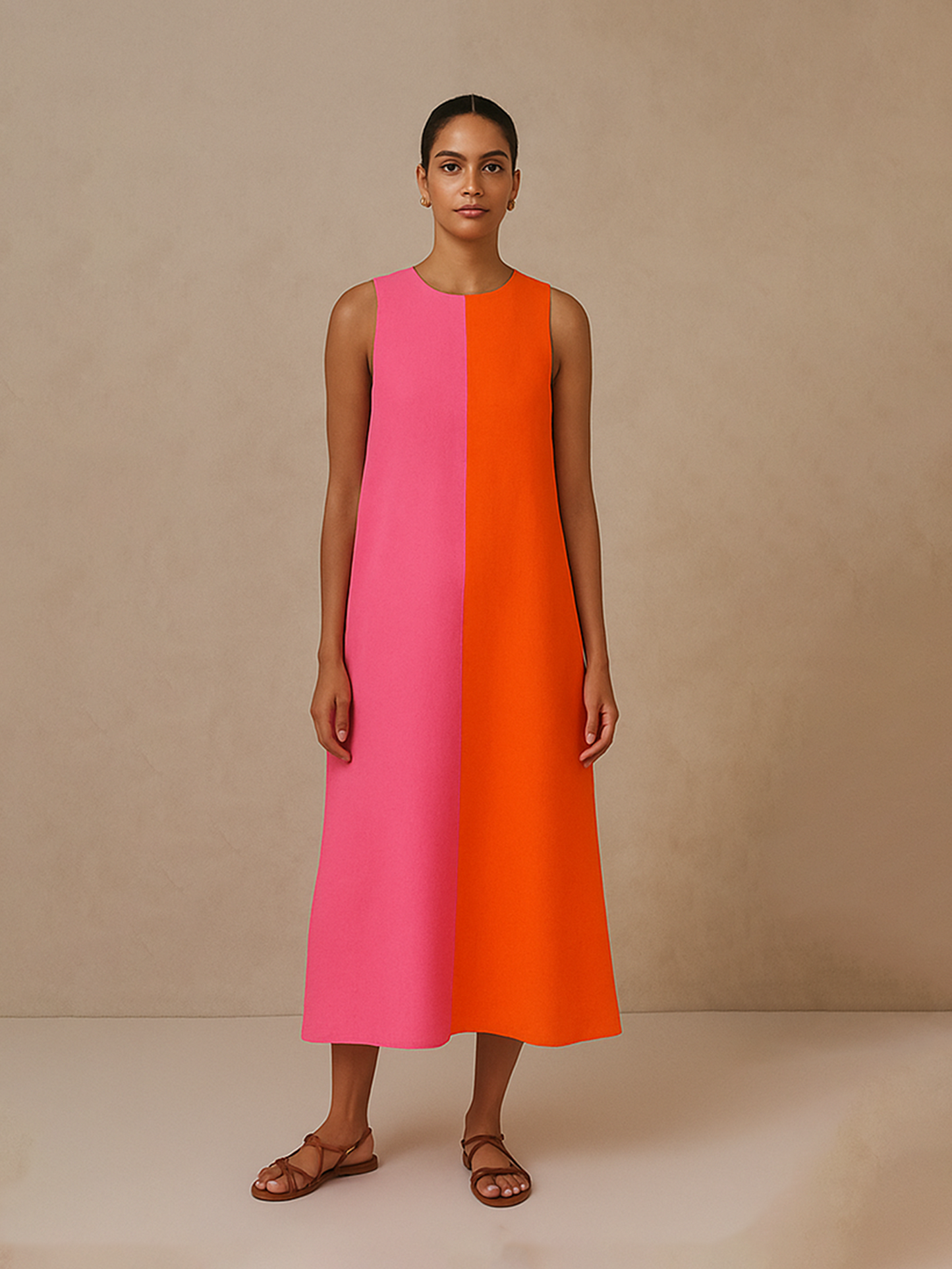 Classic Dual Color Dress- Orange