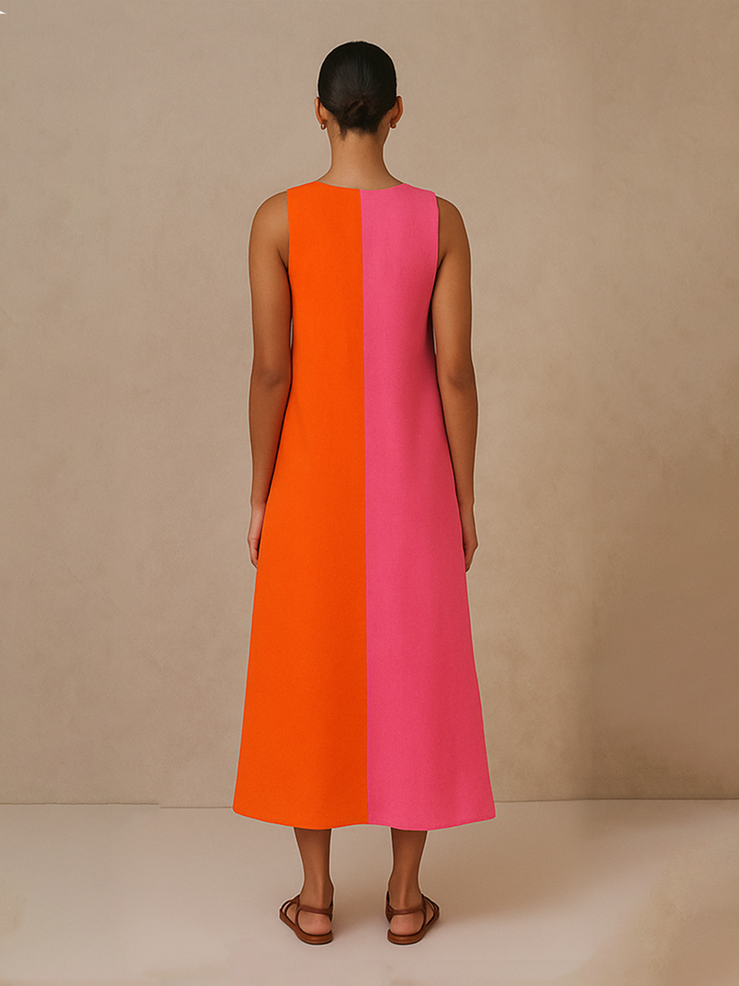Classic Dual Color Dress- Orange